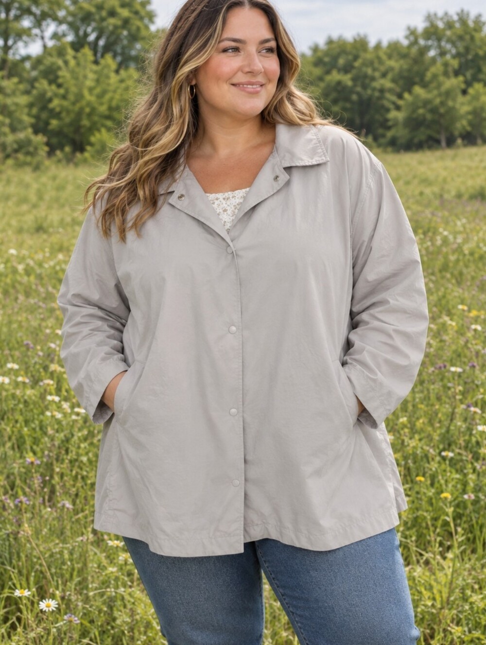 Vintage Blair Windbreaker Jacket Women Plus Size 3XL Beige Snap Pockets